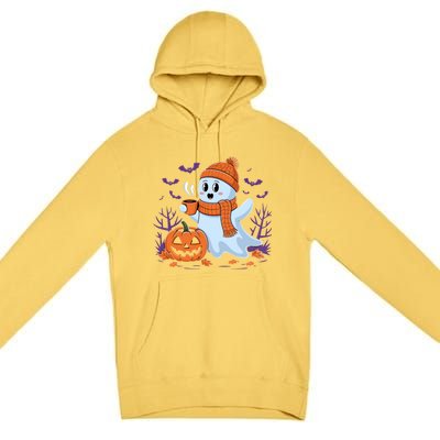 Cute Pumpkin Ghost Ing Coffee Halloween Ghost Fall Fans Gift Premium Pullover Hoodie