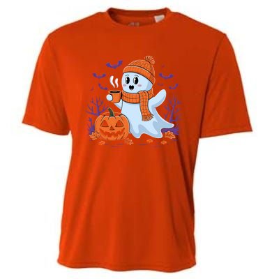 Cute Pumpkin Ghost Ing Coffee Halloween Ghost Fall Fans Gift Cooling Performance Crew T-Shirt