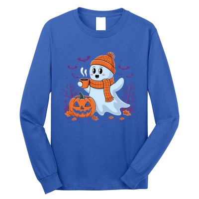 Cute Pumpkin Ghost Ing Coffee Halloween Ghost Fall Fans Gift Long Sleeve Shirt