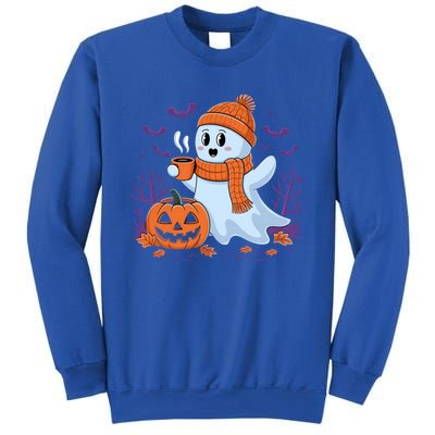 Cute Pumpkin Ghost Ing Coffee Halloween Ghost Fall Fans Gift Sweatshirt