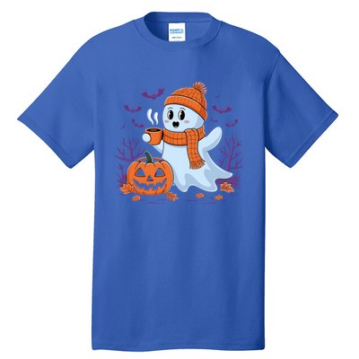 Cute Pumpkin Ghost Ing Coffee Halloween Ghost Fall Fans Gift Tall T-Shirt