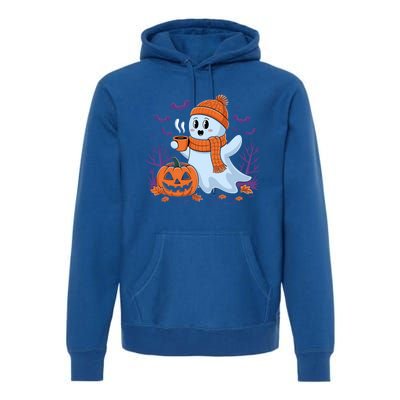 Cute Pumpkin Ghost Ing Coffee Halloween Ghost Fall Fans Gift Premium Hoodie