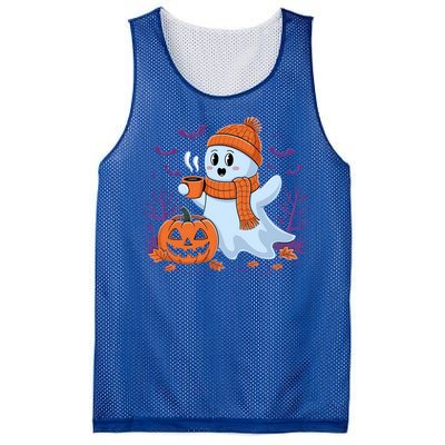 Cute Pumpkin Ghost Ing Coffee Halloween Ghost Fall Fans Gift Mesh Reversible Basketball Jersey Tank