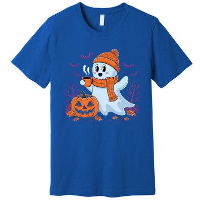 Cute Pumpkin Ghost Ing Coffee Halloween Ghost Fall Fans Gift Premium T-Shirt