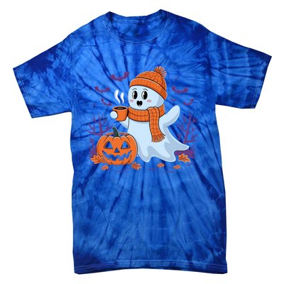 Cute Pumpkin Ghost Ing Coffee Halloween Ghost Fall Fans Gift Tie-Dye T-Shirt