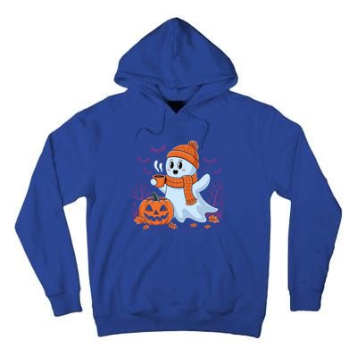 Cute Pumpkin Ghost Ing Coffee Halloween Ghost Fall Fans Gift Tall Hoodie