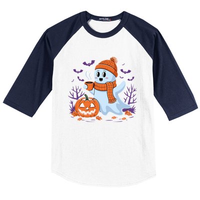 Cute Pumpkin Ghost Ing Coffee Halloween Ghost Fall Fans Gift Baseball Sleeve Shirt