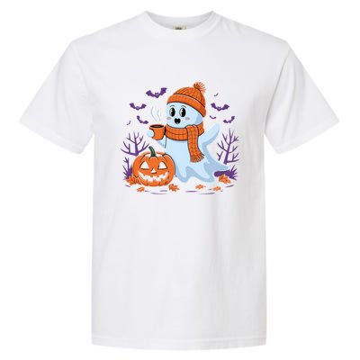 Cute Pumpkin Ghost Ing Coffee Halloween Ghost Fall Fans Gift Garment-Dyed Heavyweight T-Shirt