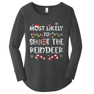 Christmas Party Game Reindeer Shooting Contest Women's Perfect Tri Tunic Long Sleeve Shirt