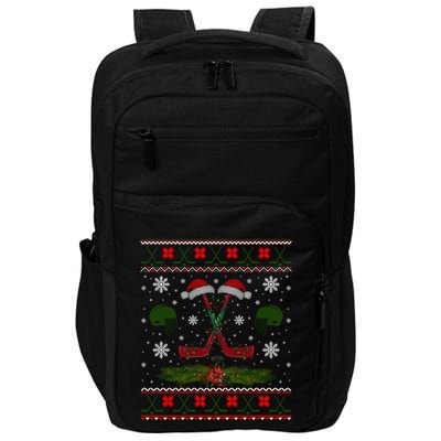 Christmas Pajama Hockey Ball Lover Cute Santa Hat Lights Gift Impact Tech Backpack