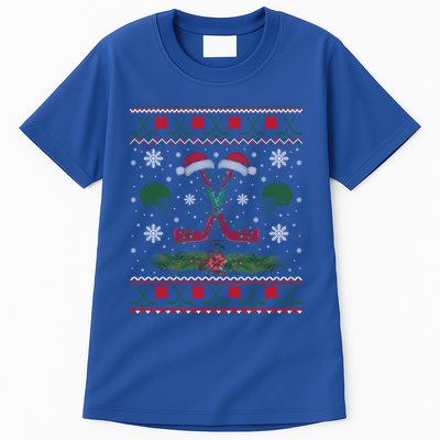 Christmas Pajama Hockey Ball Lover Cute Santa Hat Lights Gift Tall T-Shirt
