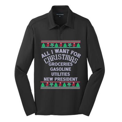 Christmas Political Humor Xmas Saying Pro Trump Anti Biden Gift Silk Touch Performance Long Sleeve Polo