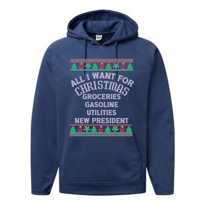 Christmas Political Humor Xmas Saying Pro Trump Anti Biden Gift Performance Fleece Hoodie