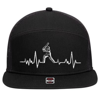 Cricket Player Heartbeat Gift EKG Cricket Fans Lover Funny 7 Panel Mesh Trucker Snapback Hat