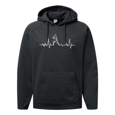 Cricket Player Heartbeat Gift EKG Cricket Fans Lover Funny Performance Fleece Hoodie