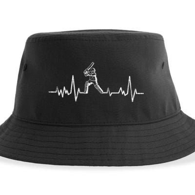 Cricket Player Heartbeat Gift EKG Cricket Fans Lover Funny Sustainable Bucket Hat