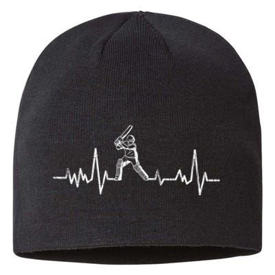 Cricket Player Heartbeat Gift EKG Cricket Fans Lover Funny Sustainable Beanie