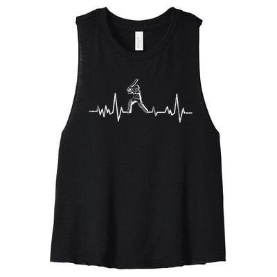 Cricket Player Heartbeat Gift EKG Cricket Fans Lover Funny Women's Racerback Cropped Tank