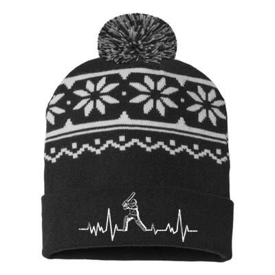 Cricket Player Heartbeat Gift EKG Cricket Fans Lover Funny USA-Made Snowflake Beanie