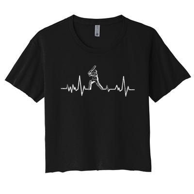 Cricket Player Heartbeat Gift EKG Cricket Fans Lover Funny Women's Crop Top Tee