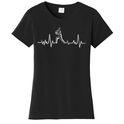 Cricket Player Heartbeat Gift EKG Cricket Fans Lover Funny Women's T-Shirt