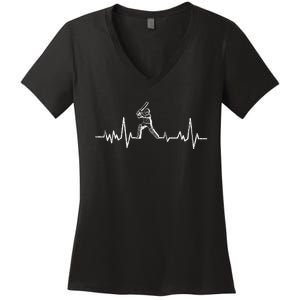 Cricket Player Heartbeat Gift EKG Cricket Fans Lover Funny Women's V-Neck T-Shirt