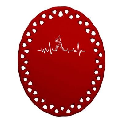 Cricket Player Heartbeat Gift EKG Cricket Fans Lover Funny Ceramic Oval Ornament