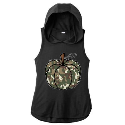 Camouflage Pumpkin Holiday Ladies PosiCharge Tri-Blend Wicking Draft Hoodie Tank