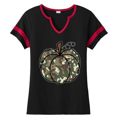 Camouflage Pumpkin Holiday Ladies Halftime Notch Neck Tee