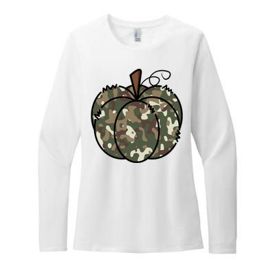 Camouflage Pumpkin Holiday Womens CVC Long Sleeve Shirt