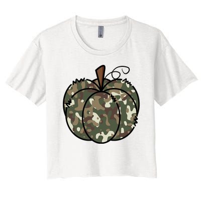 Camouflage Pumpkin Holiday Women's Crop Top Tee