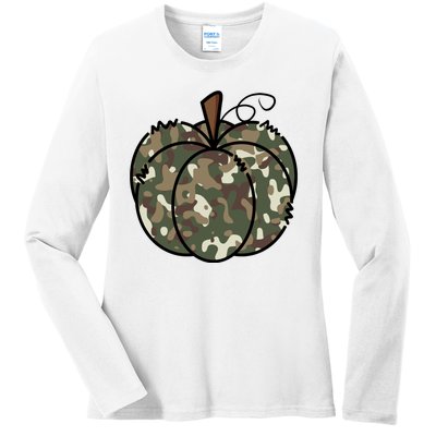 Camouflage Pumpkin Holiday Ladies Long Sleeve Shirt