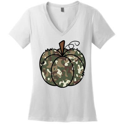 Camouflage Pumpkin Holiday Women's V-Neck T-Shirt