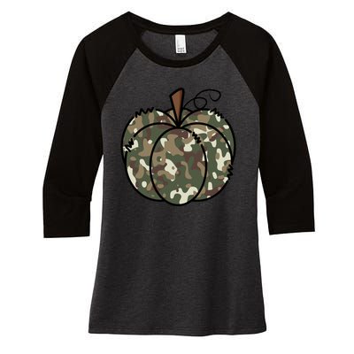 Camouflage Pumpkin Holiday Women's Tri-Blend 3/4-Sleeve Raglan Shirt