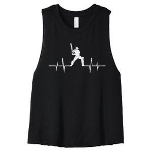 Cricket Player Heartbeat Gift EKG Cricket Fans Lover Funny Women's Racerback Cropped Tank