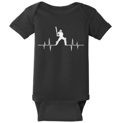 Cricket Player Heartbeat Gift EKG Cricket Fans Lover Funny Baby Bodysuit