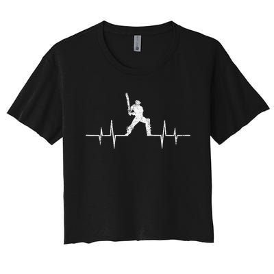 Cricket Player Heartbeat Gift EKG Cricket Fans Lover Funny Women's Crop Top Tee