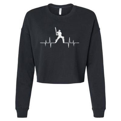 Cricket Player Heartbeat Gift EKG Cricket Fans Lover Funny Cropped Pullover Crew