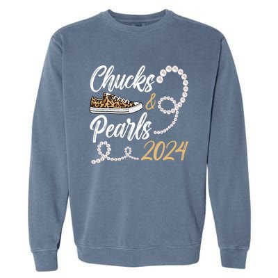 Chucks & Pearls Harris 2024 Leopard Shoes Kamala Harris Garment-Dyed Sweatshirt