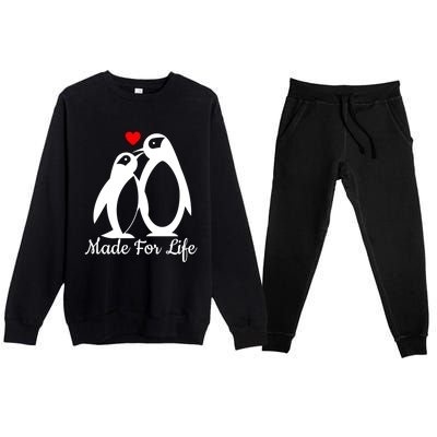 Cute Penguin Heart Valentines Day Gift Premium Crewneck Sweatsuit Set