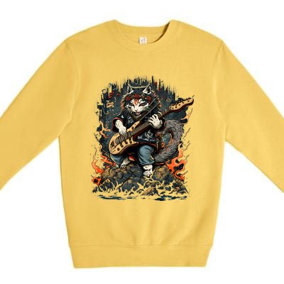 Cat Playing Heavy Guitar Musician Cat Lover Premium Crewneck Sweatshirt