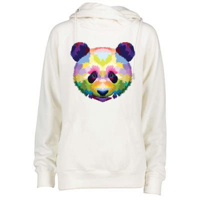 Cute Panda's Head Colorful Artistic Geometric Panda Lover Womens Funnel Neck Pullover Hood