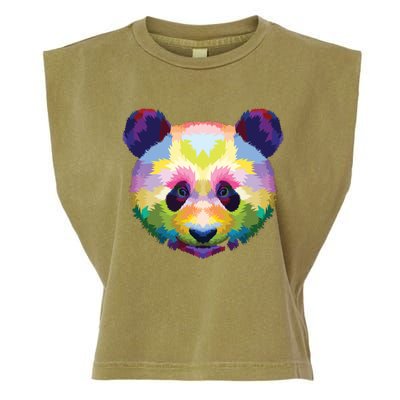 Cute Panda's Head Colorful Artistic Geometric Panda Lover Garment-Dyed Women's Muscle Tee