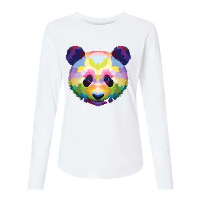 Cute Panda's Head Colorful Artistic Geometric Panda Lover Womens Cotton Relaxed Long Sleeve T-Shirt