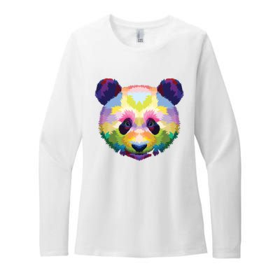 Cute Panda's Head Colorful Artistic Geometric Panda Lover Womens CVC Long Sleeve Shirt