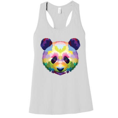 Cute Panda's Head Colorful Artistic Geometric Panda Lover Women's Racerback Tank