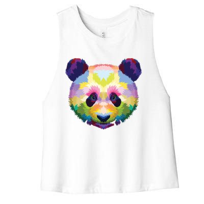 Cute Panda's Head Colorful Artistic Geometric Panda Lover Women's Racerback Cropped Tank