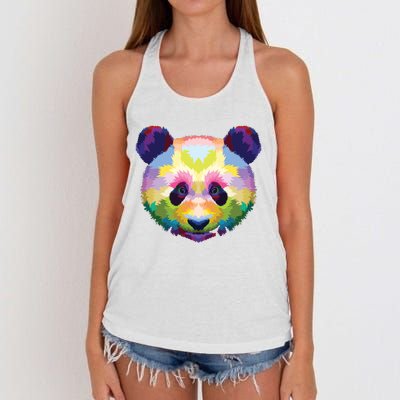 Cute Panda's Head Colorful Artistic Geometric Panda Lover Women's Knotted Racerback Tank