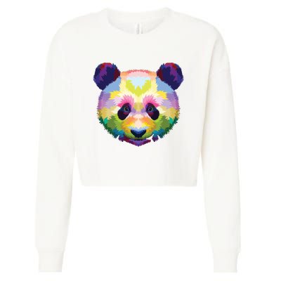 Cute Panda's Head Colorful Artistic Geometric Panda Lover Cropped Pullover Crew