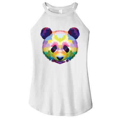 Cute Panda's Head Colorful Artistic Geometric Panda Lover Women’s Perfect Tri Rocker Tank